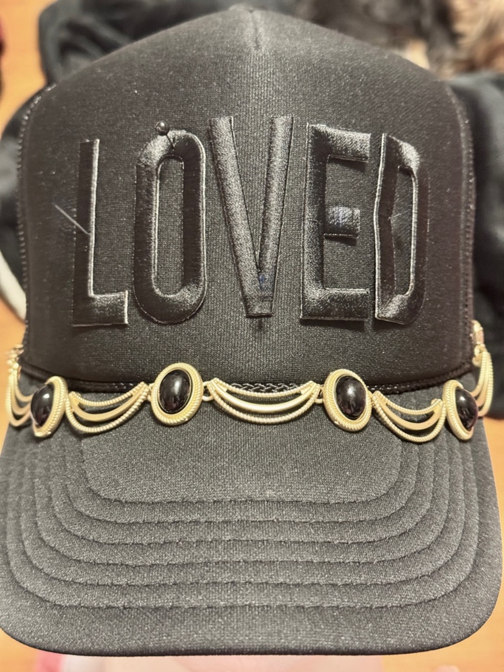 OTTO Monotone Black LOVED puffed patch Trucker Hat